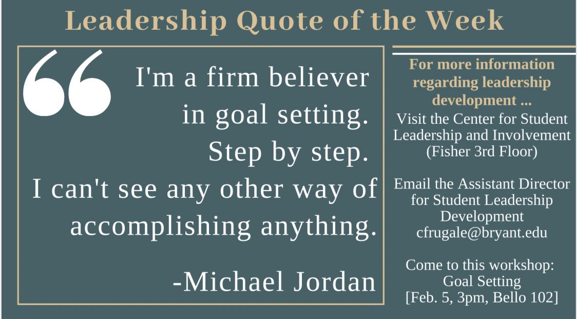 Do you want to be a firm believer in goal setting just like Michael Jordan?! Come to our Goal Setting Workshop this Wednesday at 3 PM in Bello102! Can’t wait to see you there!