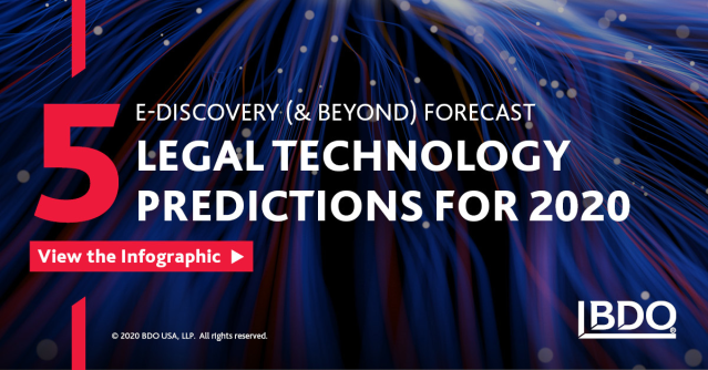 brucehoskins's tweet photo. .@BDO_USA’s forensic technology team offer 5 key predictions for #legaltech in 2020, ranging from #AI bias to data privacy litigation and beyond: https://t.co/CPZvCM0Of2 https://t.co/bt9XC27XF0