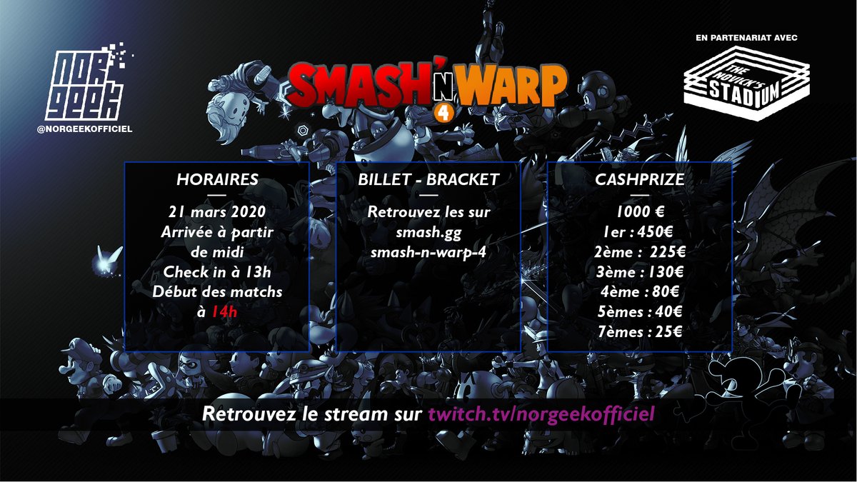 💥Smash'n Warp, part.4

47 jours avant de se retrouver sur le ring du Noviiiiick's Stadium !

⚔️96 slots
📅samedi 21/03
💰CP de 1000€
🎫venue 10/15/20€

On continue la tournée des warps normands🥰

Infos &amp; résa👇
smash.gg/tournament/sma…

Du cœur, de la cogne et du partage 💚