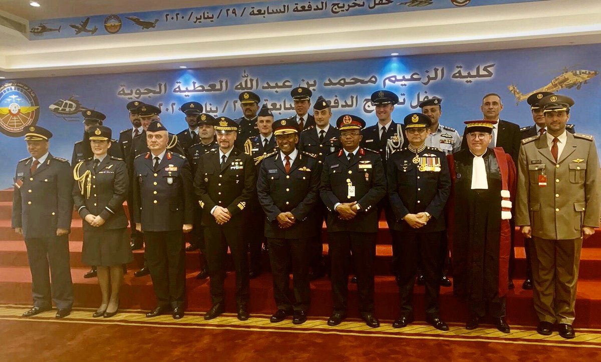 ComdtCranwell's tweet photo. Privileged to attend the spectacular Qatari Air Academy graduation. What a day! The Commandant is a graduate of my senior IOT course and I was honoured to meet His Royal Higness the Amir. I look forward to welcoming Brigadier Hamad back to Cranwell #NextGenAirForce #RAFAlumni https://t.co/tYoKLDfJlB