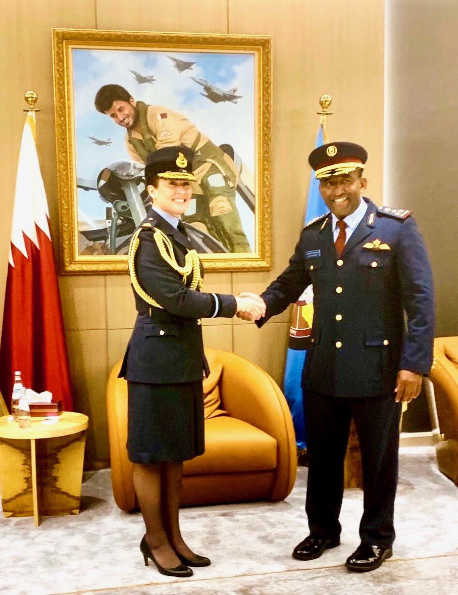 ComdtCranwell's tweet photo. Privileged to attend the spectacular Qatari Air Academy graduation. What a day! The Commandant is a graduate of my senior IOT course and I was honoured to meet His Royal Higness the Amir. I look forward to welcoming Brigadier Hamad back to Cranwell #NextGenAirForce #RAFAlumni https://t.co/tYoKLDfJlB