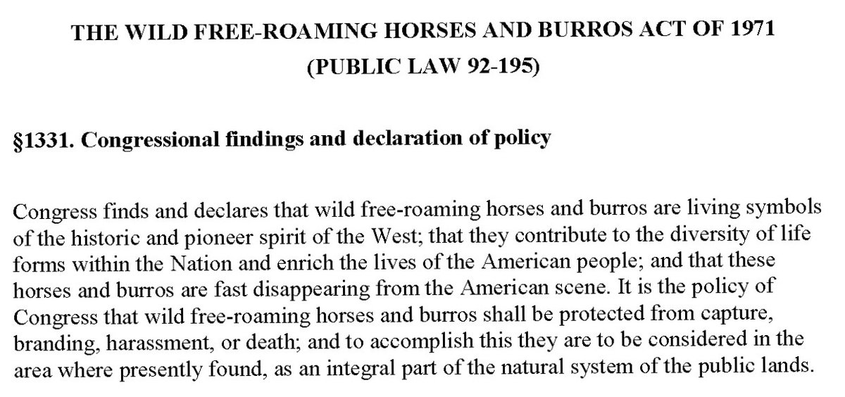 Text of the pre-amble to the Wild Free Roaming Horses and Burros Act. Download at https://www.blm.gov/programs/wild-horse-and-burro/about-the-program/program-history