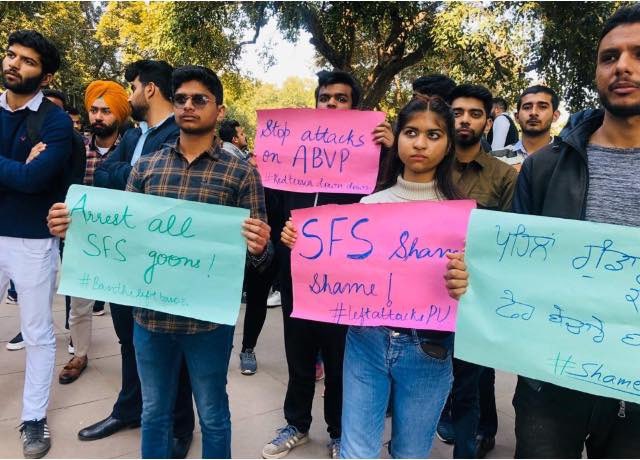 YourRahulSharma's tweet photo. @abvp4pu Unit protested  against the brutal attack on ABVP activist. #redterrordown #shameforsociety https://t.co/seUs447k6D