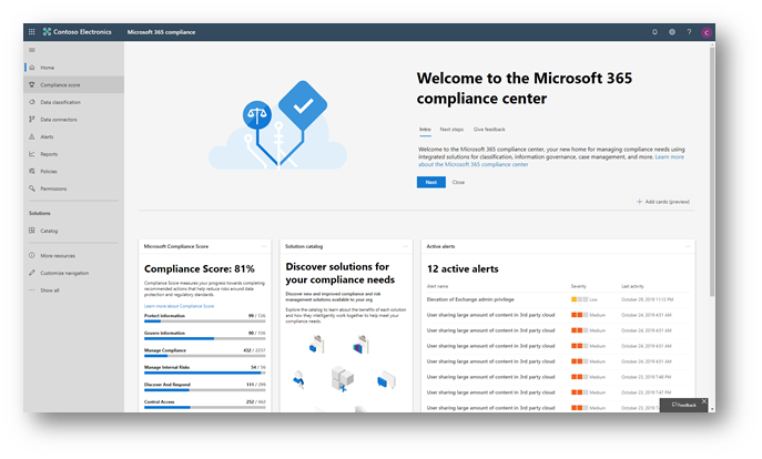 Microsoft365 compliance center portal