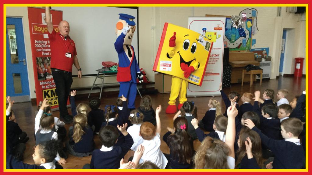 Postman Pat and Lenny the Letter talk to the children.