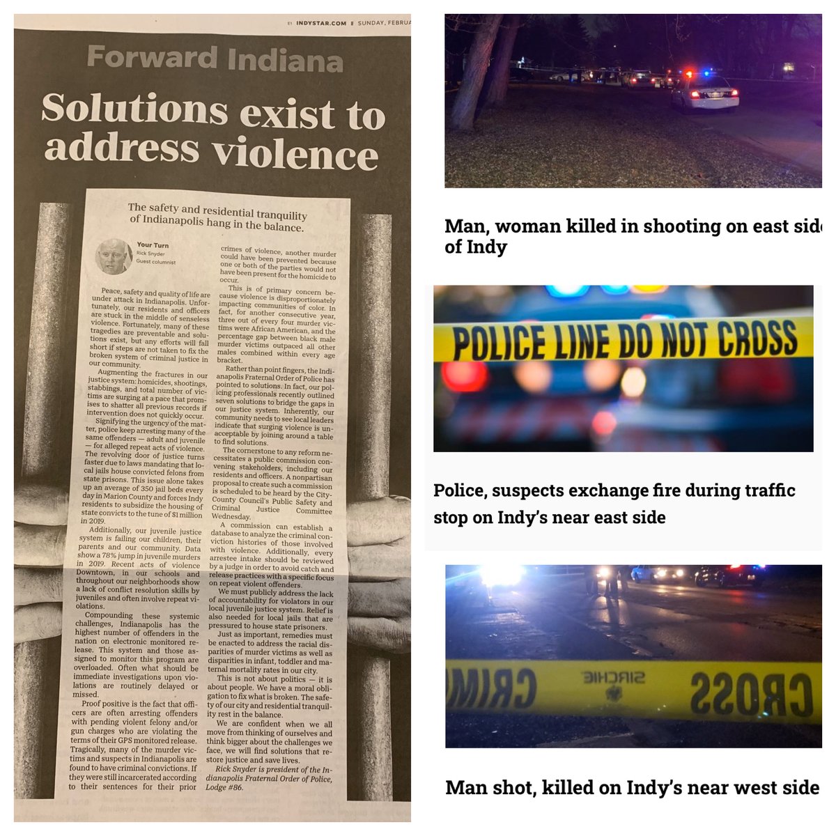 RickFOP86's tweet photo. WEEKEND OF STRIFE: Many headlines over the weekend focused on tragedy after tragedy | Yet Indy FOP offered a Full Page of Solutions to tackle gaps in local criminal justice system and protect lives #SolutionsFocused #MissionForCommission (Read Here):    https://t.co/0WEjFzt5tu https://t.co/hxh3KYphAs