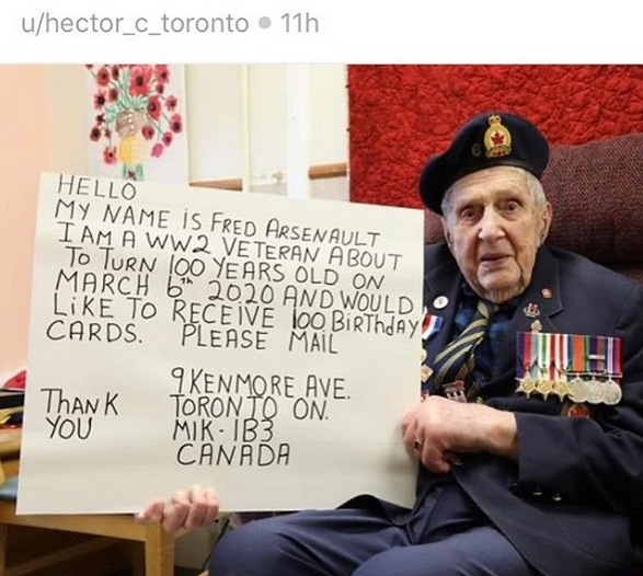 Encouraging people to send birthday cards to WWII veteran Fred Arsenault. He's turning 100 on March 6. Let's get those cards in the mail to let him know we thank him for his service and wish him a very happy 100th birthday!
Thanks to <a href="/NEWSTALK1010/">NEWSTALK 1010</a> for sharing this post today.