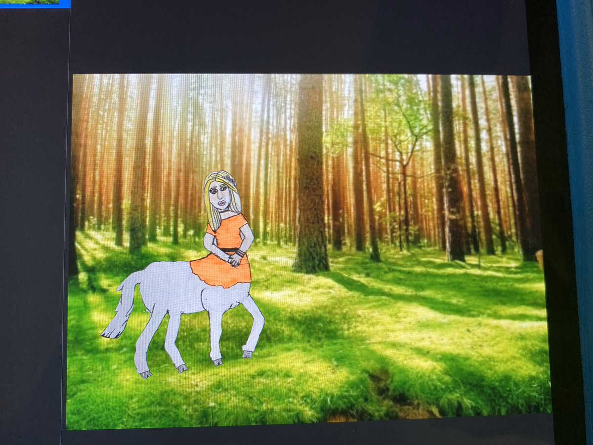 Drawn character in the woods