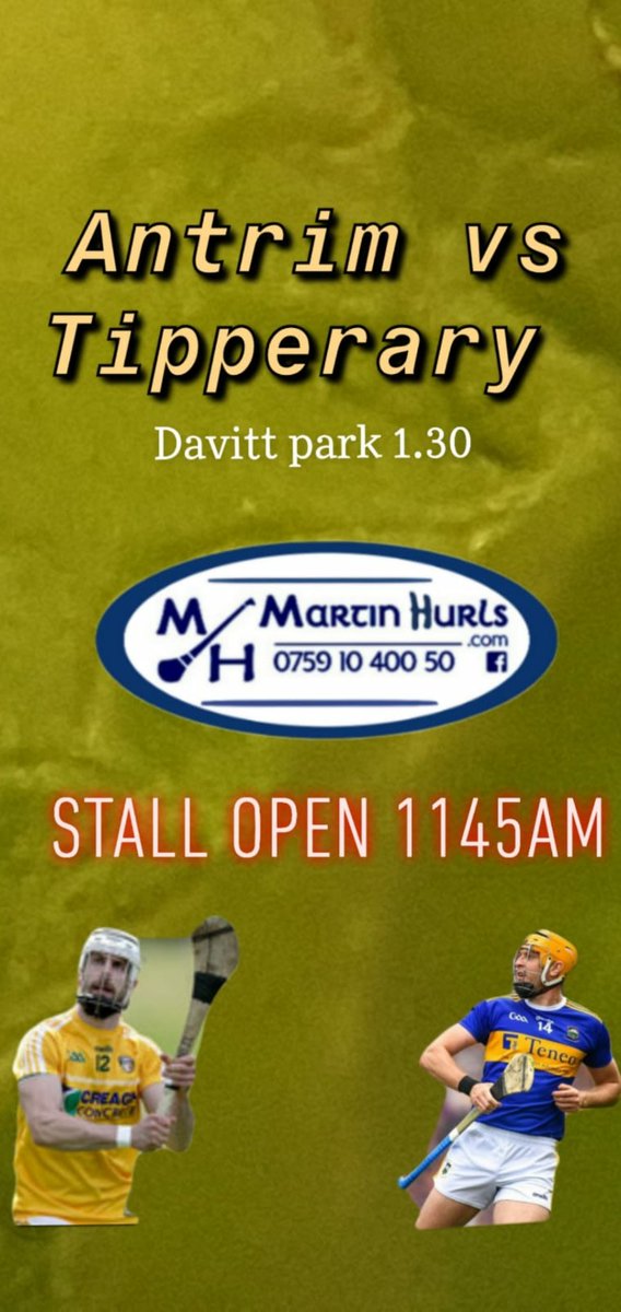 Delighted to announce we have a stall at the Antrim vs Tipperary game on Saturday 8th at Davitt Park Belfast! @AontroimGAA @ClubAontroma @tippabu @fonacabbelfast @Davitts1912 @NaomhEannaCLG @naomhtreasaclg @GortnaMonaCLG  @naomheoinclg @NaomhGall1 @TheSaffronGael @Paddies1906