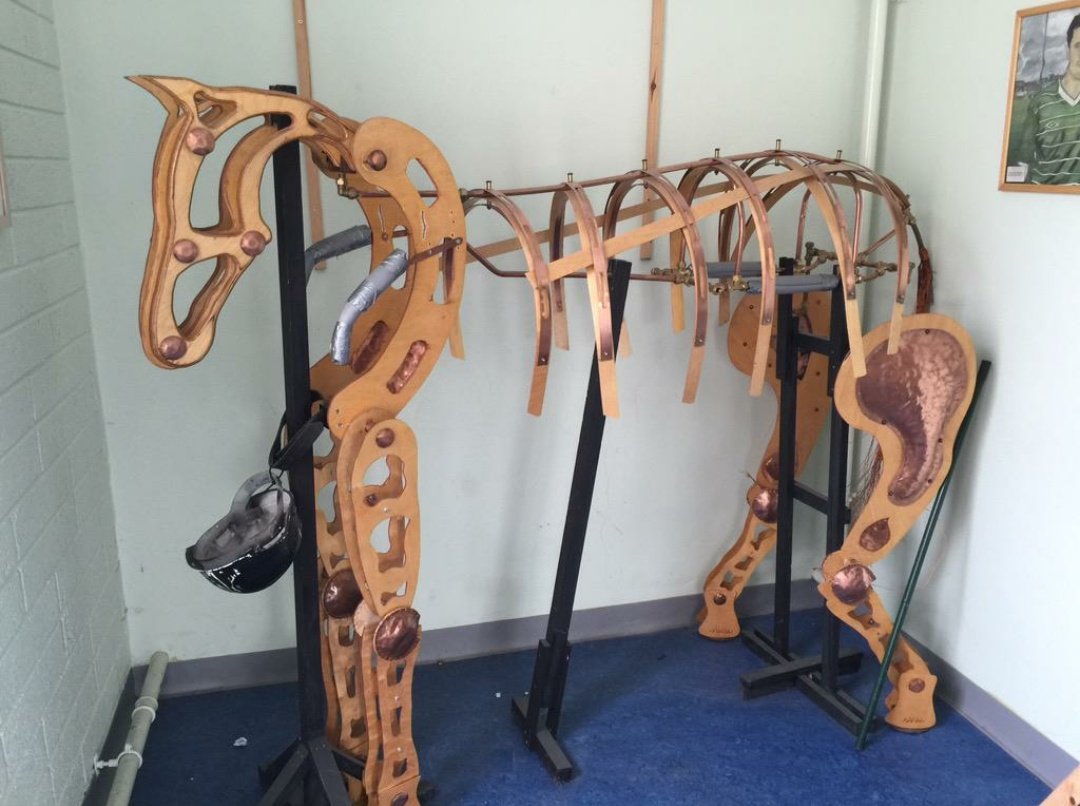ColChraoibhinCS's tweet photo. Some more of his efforts. A horse shoe sculpture on display in Coolagown, a kinetic water sculpture and a life size War Horse puppet https://t.co/7DIcnATM8k