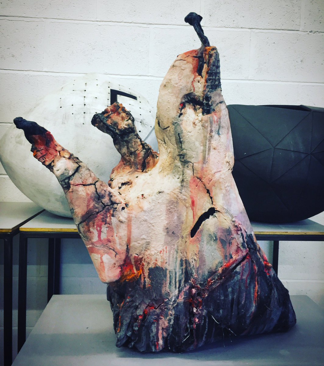 RebeccaAppleby7's tweet photo. Large sculpture fired &amp;ready for @CeramicArtLDN #ceramics #sculpture #CAL #WIP #newwork #conceptualart #art #mixmedia #materials #clay #concretecancer #concept #autobiographical #structuraldecay #abstractexpressionism #form #intentionalcracks #breakingrules #pushingboundaries https://t.co/SQQLfRAnzD