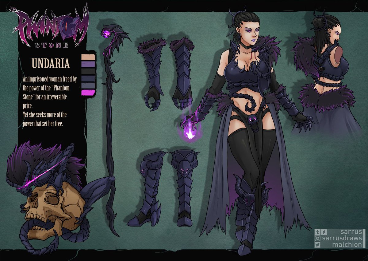 Malchion's tweet photo. "Undaria. An imprisoned woman freed by the power of the "Phantom Stone" for an irreversible price. Yet she seeks more of the power that set her free."
#OC #originalcharacter #charactersheet #PhantomStone #Undaria #artpost #art https://t.co/mF1xSBzb7z