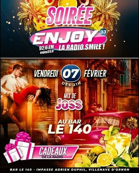 enjoy33radio's tweet photo. 😍 À VENDREDI #Bar #Le140 #VillenaveDornon 🥳
et pour gagner vos #tapas et #boissons 👉 écoutez #Enjoy33 😉 https://t.co/ws0GOOiudC