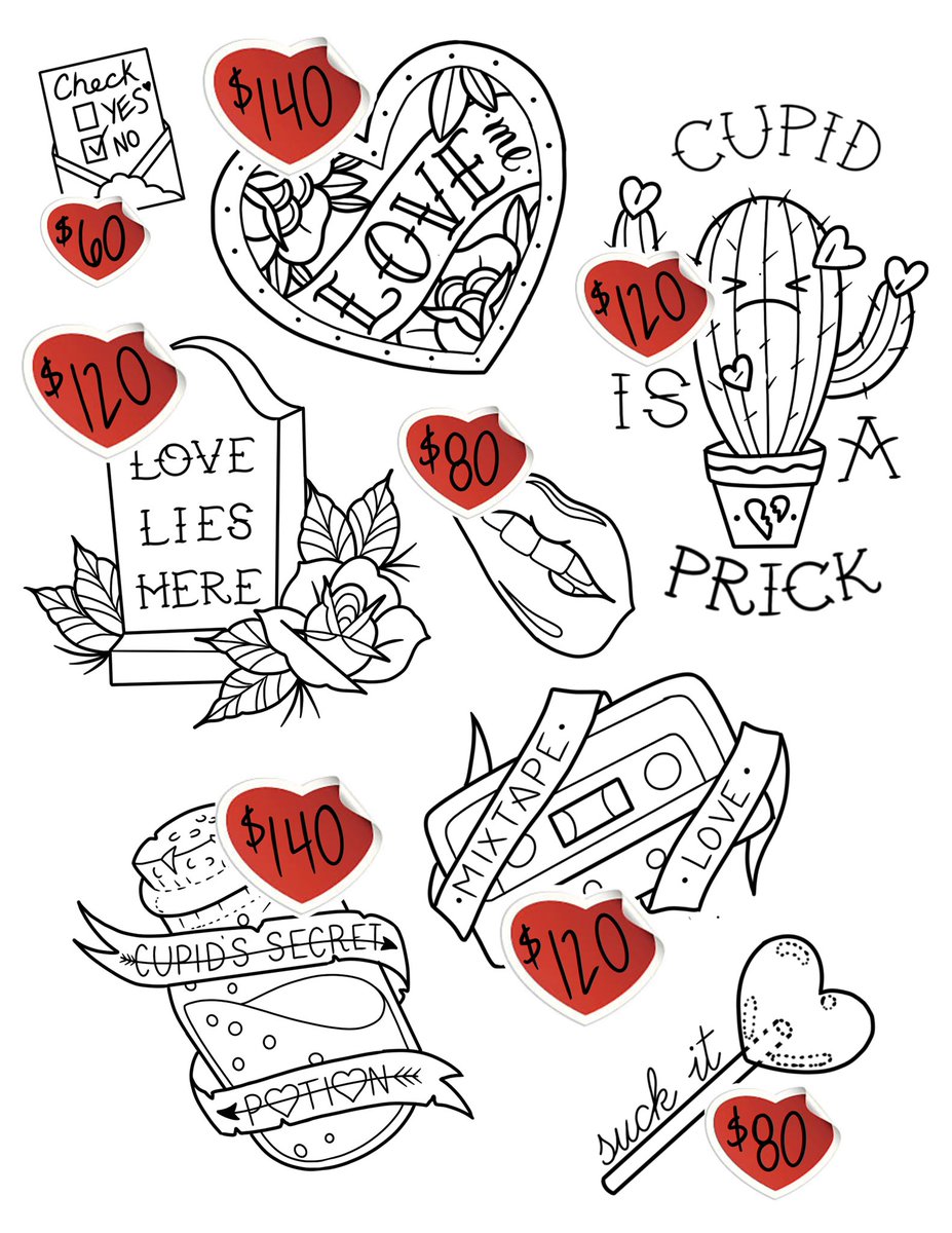 niceguystattoo's tweet photo. Come see us on Valentines Day for an awesome deal. Huge shout out to @steckman1224 for making these dope designs. All day on the 14th we are taking walk-ins for our Love/Hate flash sheets! BUT WAIT- THERE IS MORE! We are going to knock $20 off the designs. #NiceGuysTattoo https://t.co/c2JgwrmFoM