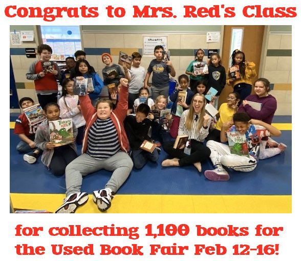 Congrats to Mrs. Red’s class for FIRST place in our Used Book Fair collection contest! Enjoy your 🍕 party and 💰 to spend on classroom enrichment! #RISDsaysomething <a href="/DavidLe902/">David Lewis</a> <a href="/nherisd/">Northwood Hills Elementary</a> @RISDCouncilPTA