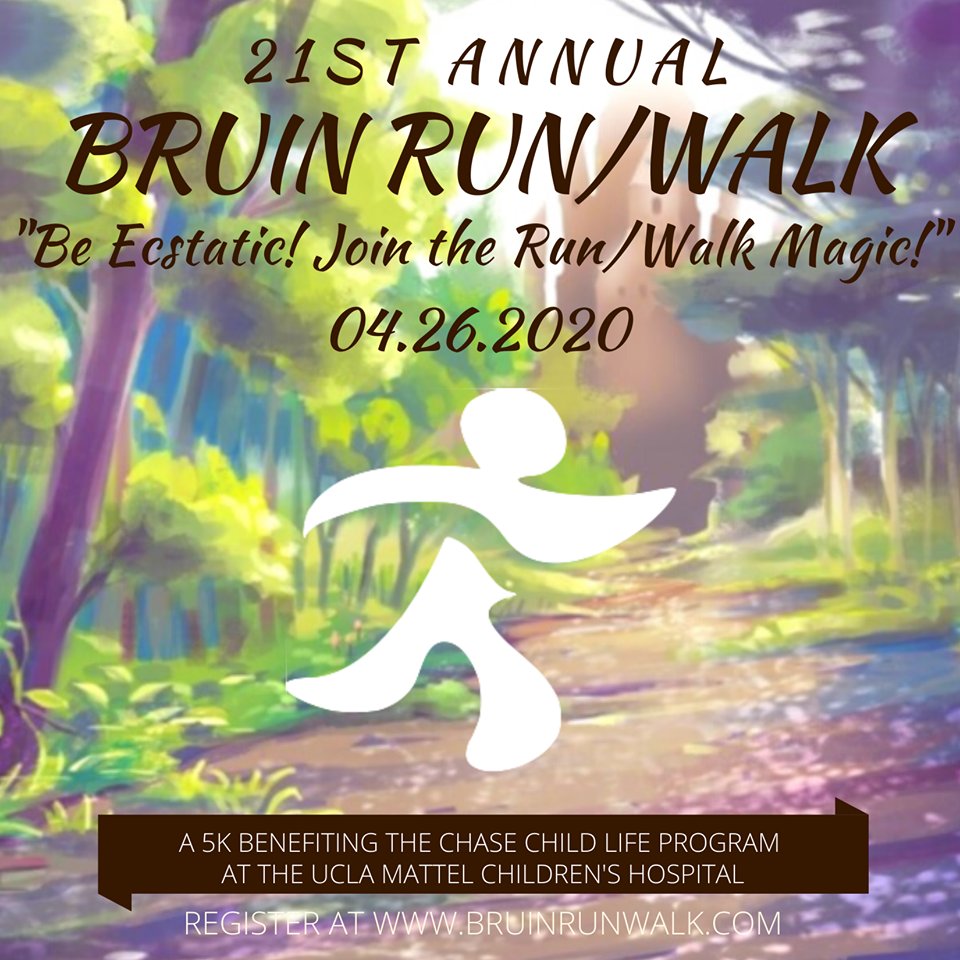 REGISTRATION IS NOW OPEN! UCLA Bruin Run/Walk is back with the 21st Annual Bruin Run/Walk, a 5K benefiting the Chase Child Life Program at the UCLA Mattel Children’s Hospital. Support us in this cause, “Be Escstatic! Join the Run/Walk Magic!” bruinrunwalk.com