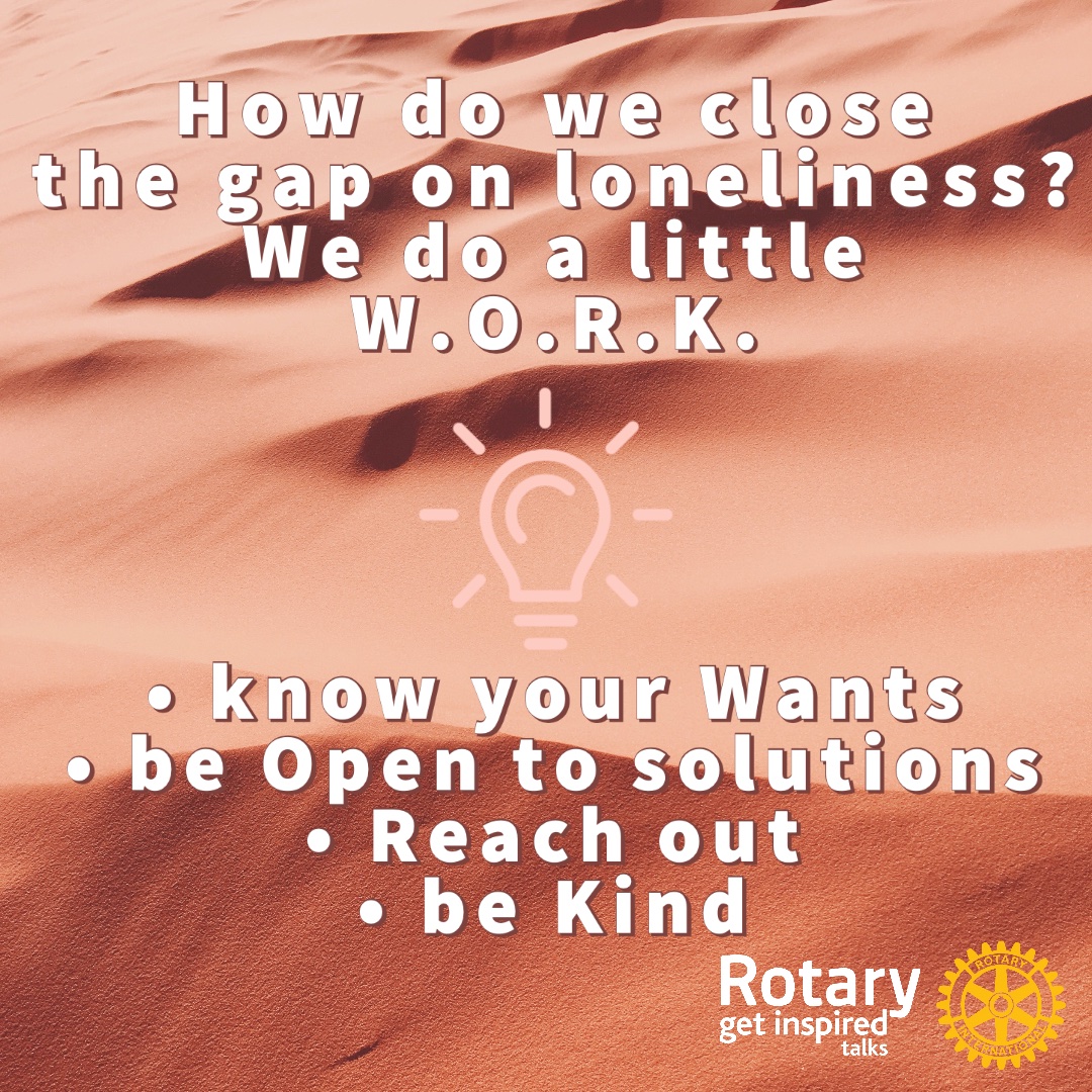 GetInspiredTalk's tweet photo. How can we close the loneliness gap?
Are you ready to WORK? Wants, Open, Reach, Kind 
#Lonely #GetInspired #GetInspiredTalks #MondayMorning #MondayMood #MondayMotivation #loneliness https://t.co/mHA5kAGa5I