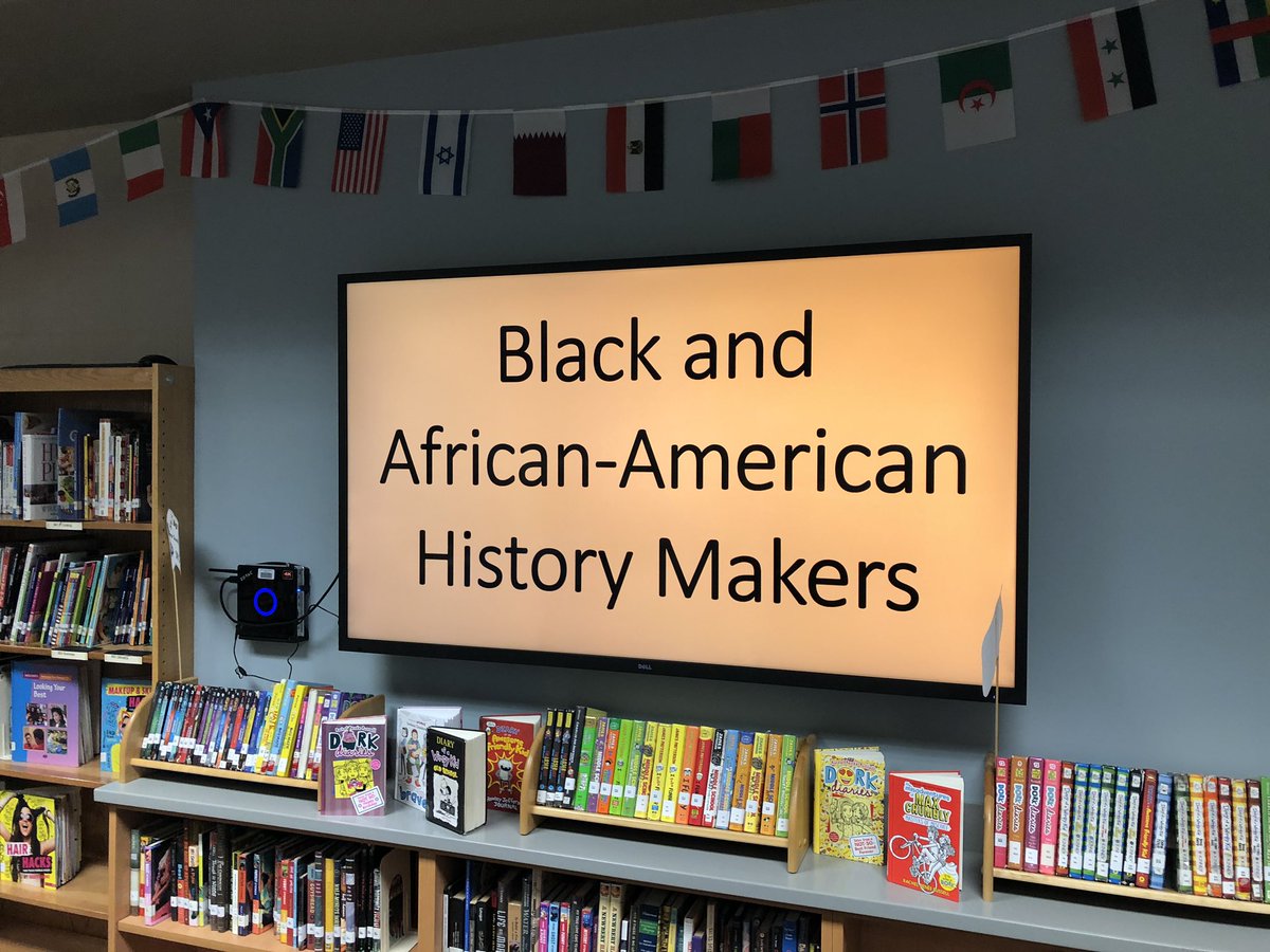 LibraryGeek678's tweet photo. Black History Month displays are up and running in the EIMS library, and there’s more throughout the building! We are off to a good start. #lancerpride #makingitrelevant @srharristweets @eastironms @EIMS_PTSA https://t.co/SX0kgdxoYX