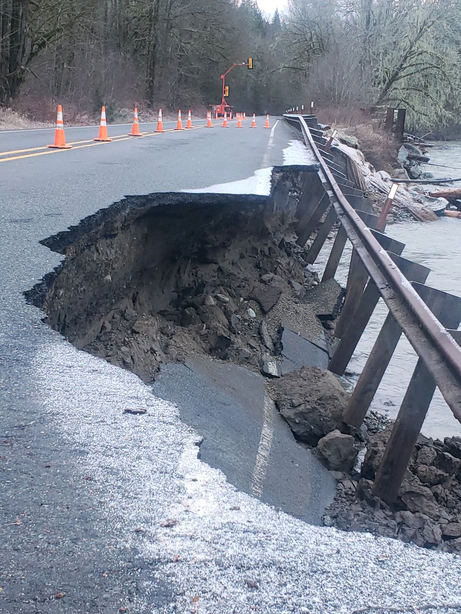 Washout of the westbound lane of SR 530 at milepost 58. 
