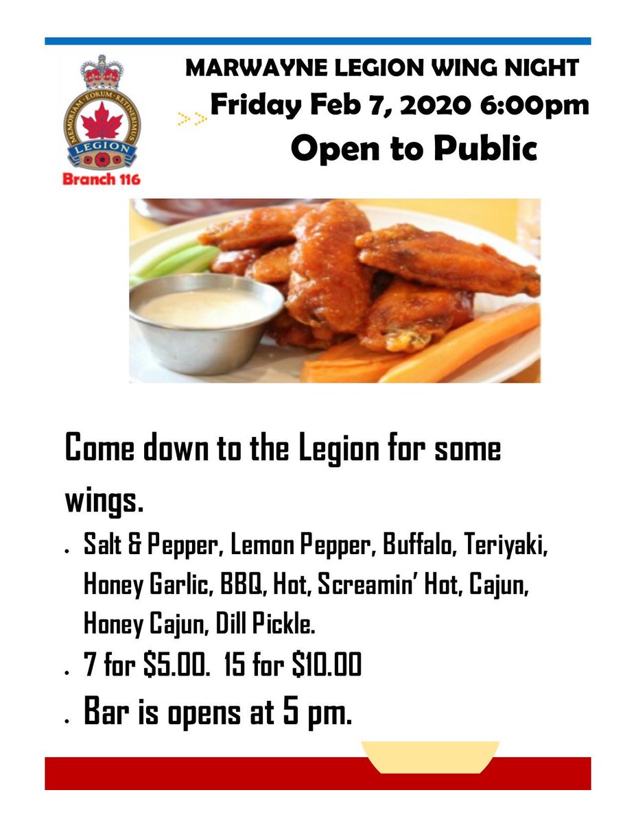 Reminder, this Friday evening come down for wings.