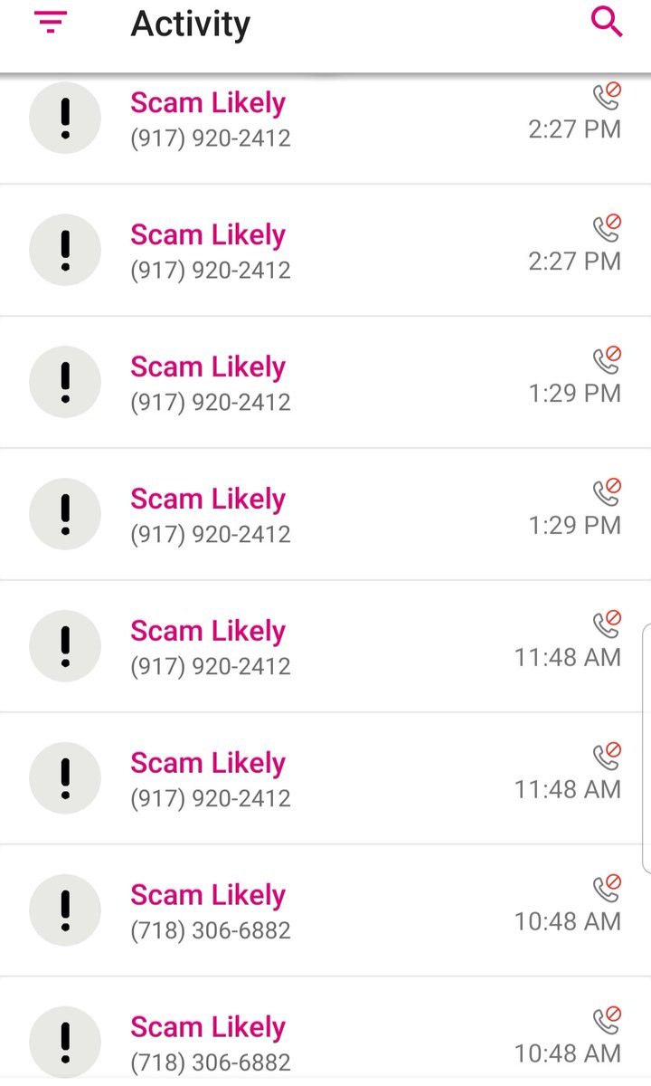 LymAbean18's tweet photo. When @TMobile has my back! Thanks guys! That would've really annoyed me! 8 calls in a few hours 2 at a time! #ScamBlockParty #ScamLikely #TmobileScamblock #Tmobilewingman #MagentaRules https://t.co/LdJ3OCeskK