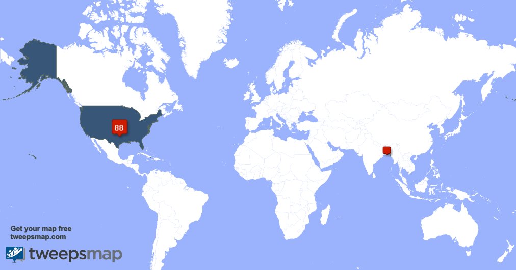 gogrizz2007's tweet photo. My followers are in USA(91%), Bangladesh(9%)... Get your map too: https://t.co/vqCU5HhxNf https://t.co/JnZbgYQ0Ut