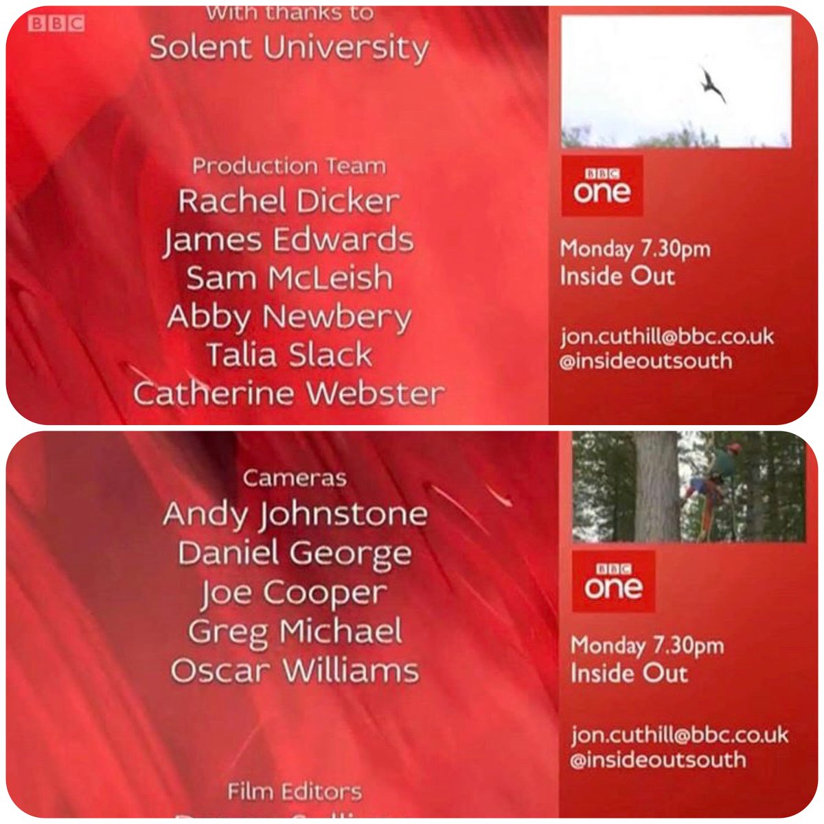Tremendously proud of our @solentuni students @RachelOMG1 @OJWilliamsuk and Sam Mcleish on getting their first BBC credit this evening. Well done 👏