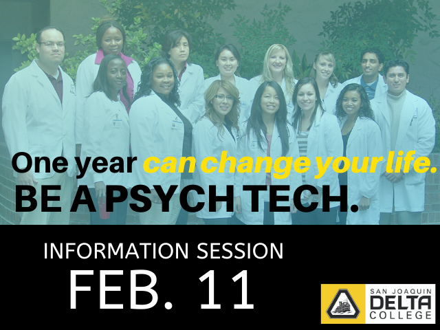 SJDeltaCollege's tweet image. Applications for Delta's awesome psych tech program open next week! Interested? You're invited to a free info session on Feb. 11. Details: deltacollege.edu/event/psych-te… #deltacollege #psychtech