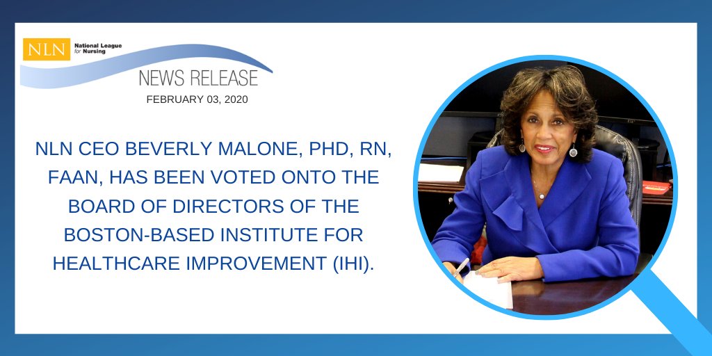NLN NEWs! Congratulations to NLN's CEO <a href="/DrBevMalone/">Dr. Beverly Malone</a> for becoming one of just three nurses to serve on the <a href="/TheIHI/">Institute for Healthcare Improvement (IHI)</a> Board of Directors.

Read more: bit.ly/2uipnpT