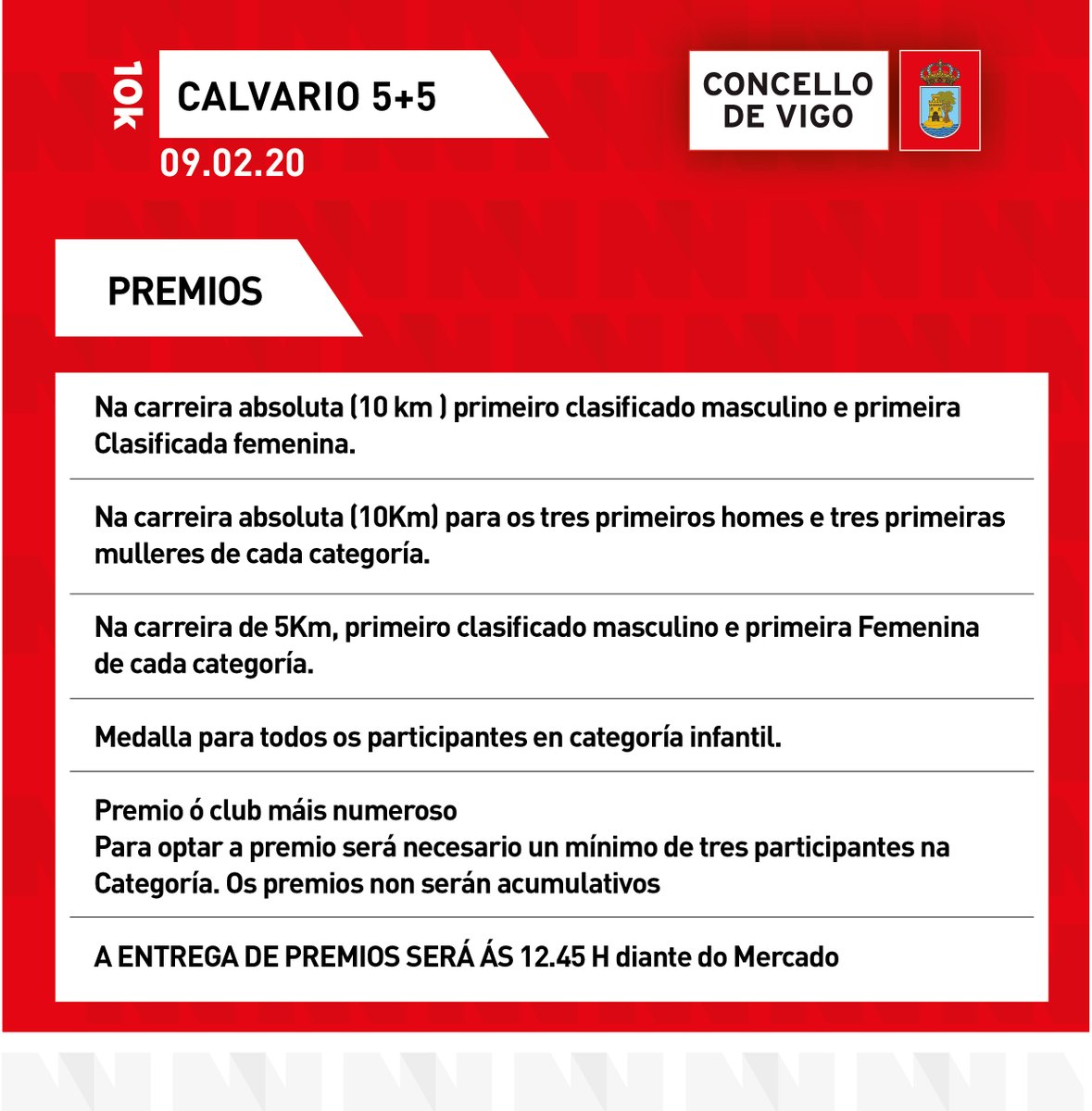 Na Carreira Calvario 5+5, segunda proba do circuito de carreiras, ademais de puntuar para o #RunRunVigo20, podedes levarvos a casa un destes premios.
Non esperedes máis e inscribídevos xa en CCNorte, o mércores 5 remata o prazo.

championchipnorte.com/evento/inscrib…

#VigoCorreMais
