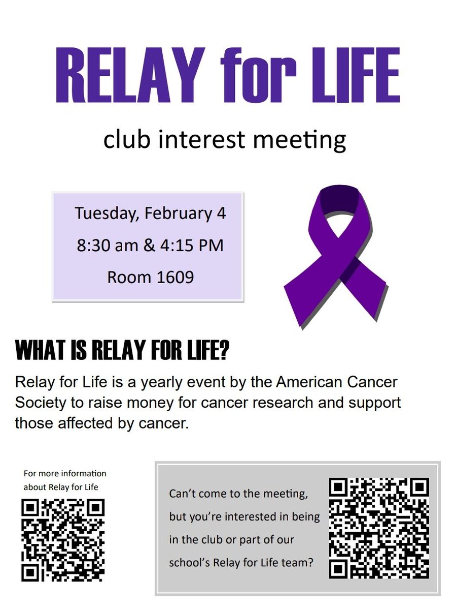 Tomorrow's the day! Come learn how you can be part of the <a href="/RiversideLCPS/">Riverside HS</a> Relay for Life team to raise money for cancer research and support those who are affected by cancer. #relayforlife