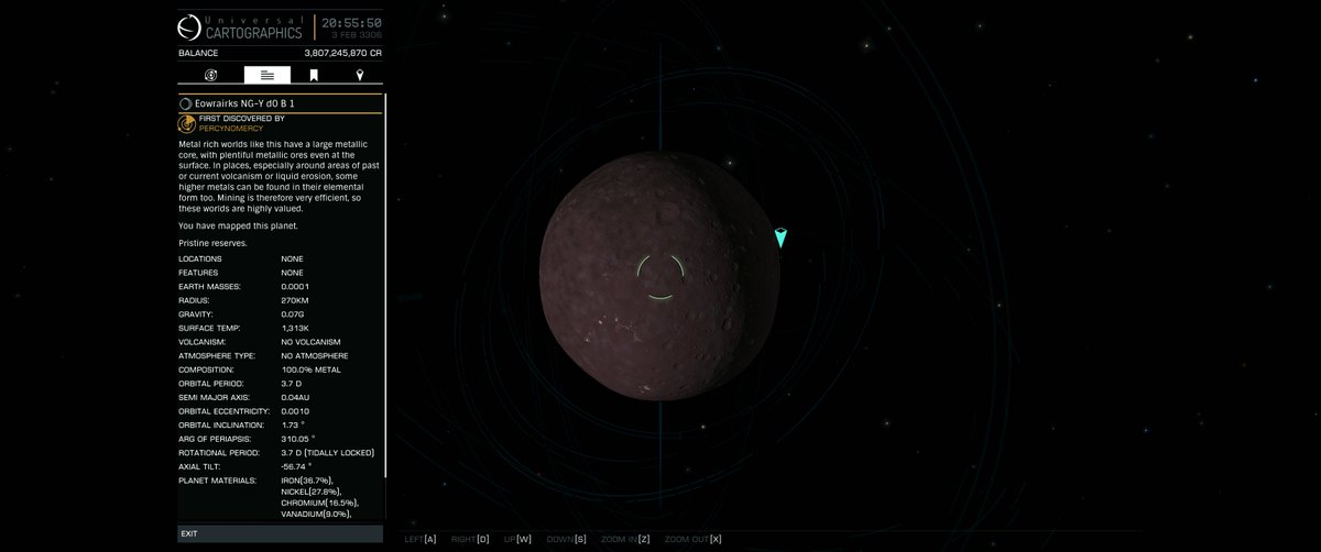 CmdrSoliest's tweet photo. Just 174 more jumps to #beaglepoint in @EliteDangerous . Found me a nice little planet of just 270 KM radius. Also.. lots of Cmdrs came by this route :/ Best thing is that it doesn't feel so lonely anymore out here ;) https://t.co/ECHsAVGx4U