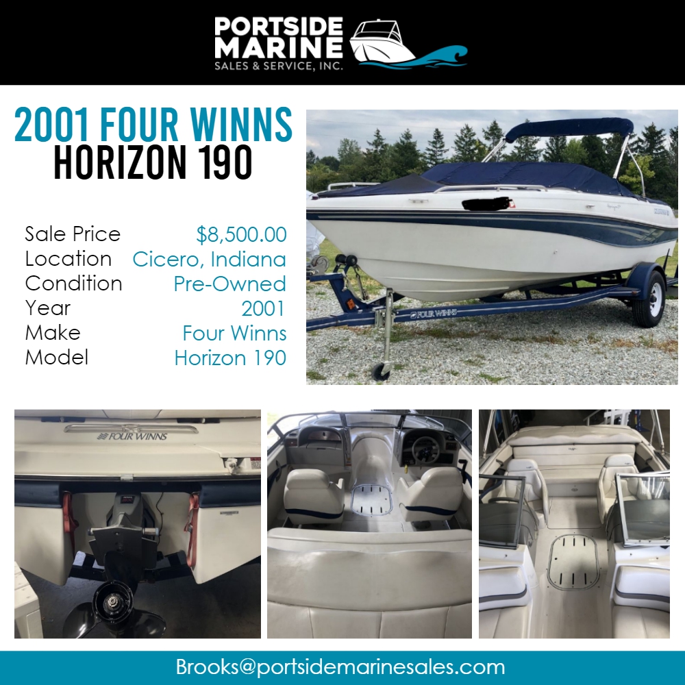 The Four Winns 190 Horizon is a 19-foot boat that is convenient to tow and offers options galore.
-
Learn more:
portsidemarinesales.com/default.asp?pa…

#portsidemarinesales #cicero #bostonwhaler #boat #monteryboats #mercury #g3boats #suncatcher #yamaha #boatservice #boating #fishing #lake
