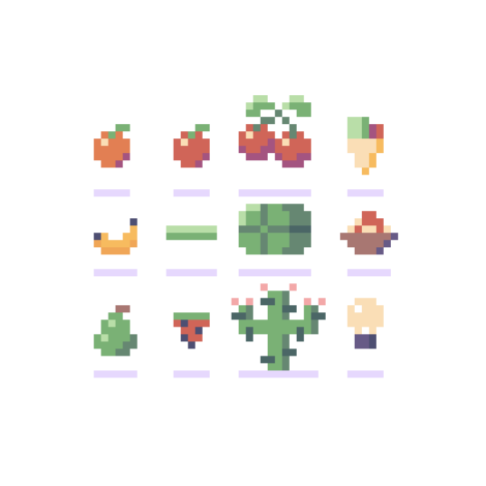 GucioDevs's tweet photo. Some #pixelart doodles from my phone. I'm especially proud of the cucumber.

I think I'll make them all explode in unity. Stay tuned. https://t.co/GYaBZojlkb