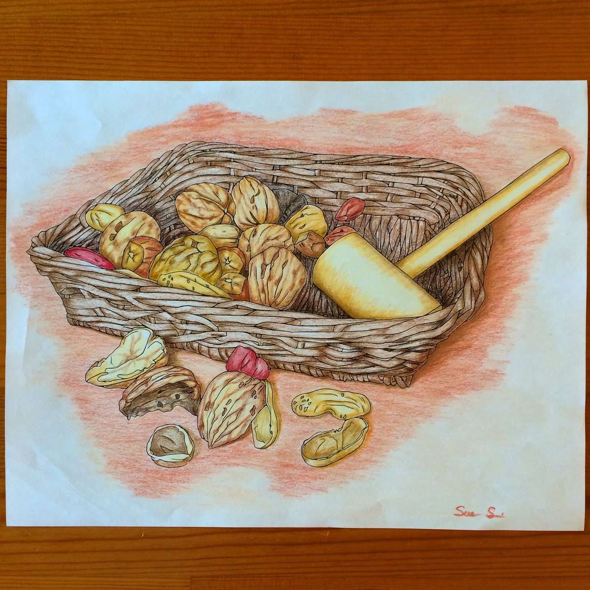 ColoringSue's tweet photo. A basket of nuts for you today! See link in my profile! #coloringbook #coloringbookpage #adultcoloringbook #coloring #colorpencil #stilllife #stilllifeart #stilllifeartist #nuts #walnuts #crackednuts #mallet #nutart #peanut #cracknuts #healthyfood #stressrelief #eatnuts https://t.co/TuEBl24RTp
