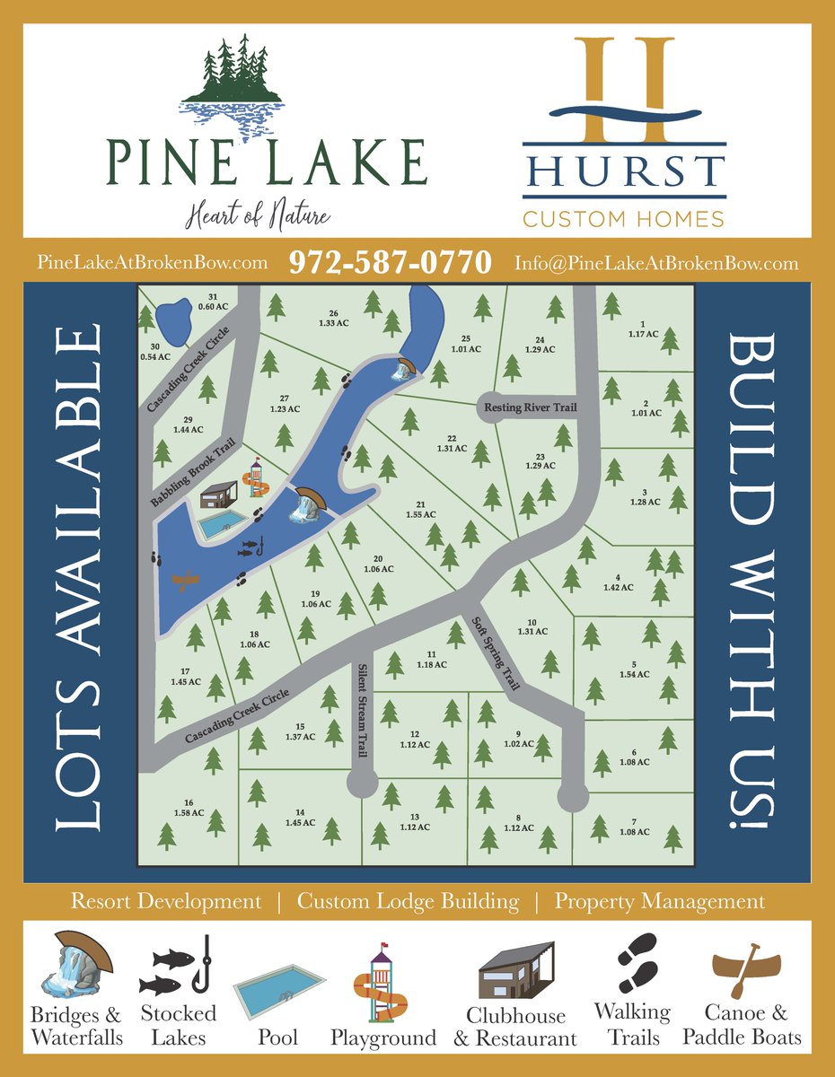 pinelakeOK's tweet photo. Make your dreams of building in #BrokenBow come true in the every growing #resort #community of Pine Lake at Broken Bow! Contact us 972-87-0770 or email us info@PineLakeAtBrokenBow.com! #realestate #property #development #oklahoma #newbuild #customhomes https://t.co/s3GTmSNys9