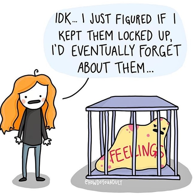 How many of you have locked away your feelings just like this? Did you question later just like myself? 'Why you did this?' Check out more awesome posts from OP - @howdoyouadult

#feelings #anxietyhelper #confused #denyyourfeelings #bpd #anxiety #depression #ptsd #loveyourself