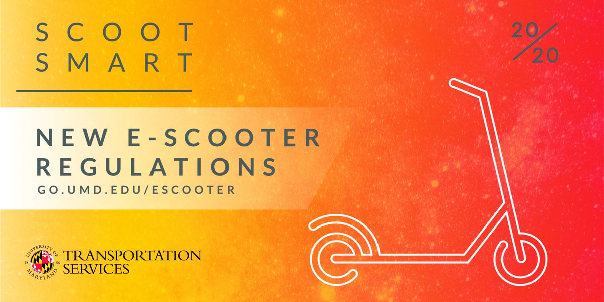 UMPD's tweet photo. If you haven't heard, the new e-scooter regulations are in full swing. To learn more about parking and the Maryland traffic laws, visit  https://t.co/0gi5SsvHZA #scootsmart #UMDSafety #BeSmartBeSafe https://t.co/qEqzFjyC70