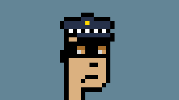 CryptoPunkist's tweet photo. Master thief or chief of police? Or both? In any case, a CryptoPunk!
#CryptoPunks #Ethereum #blockchain https://t.co/b4OZgz4SVa https://t.co/VxWWkObGL7