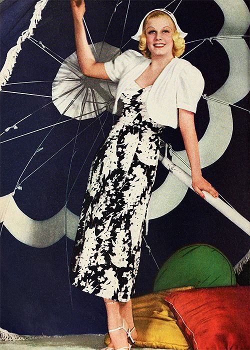 These portraits of Jean were taken in April just in between PERSONAL PROPERTY and SARATOGA. We can see how exhausted she is, but she still manages to look beautiful. The second portrait from PHOTOPLAY is a more processed version of a real color portrait by James Doolittle.