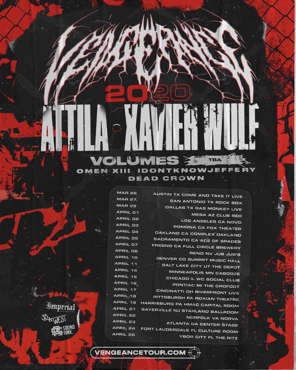 omenxiii's tweet image. VENGEANCE 2020 TOUR🕸🕷

w/ ⁦@XavierWulf⁩ ⁦@IDNTKNWJFFRY⁩ ⁦@ATTILAga⁩ ⁦@Volumesband⁩ &amp;amp; ⁦@DeadCrownBand⁩ 

buy tix at: vengeancetour.com