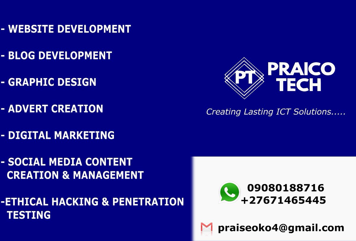 KingPraico's tweet photo. Hit Me Up!
#PraicoTech #technews #technology #TechStartUps #StartUps #TechnologyBusiness https://t.co/jwWXXgIlRM