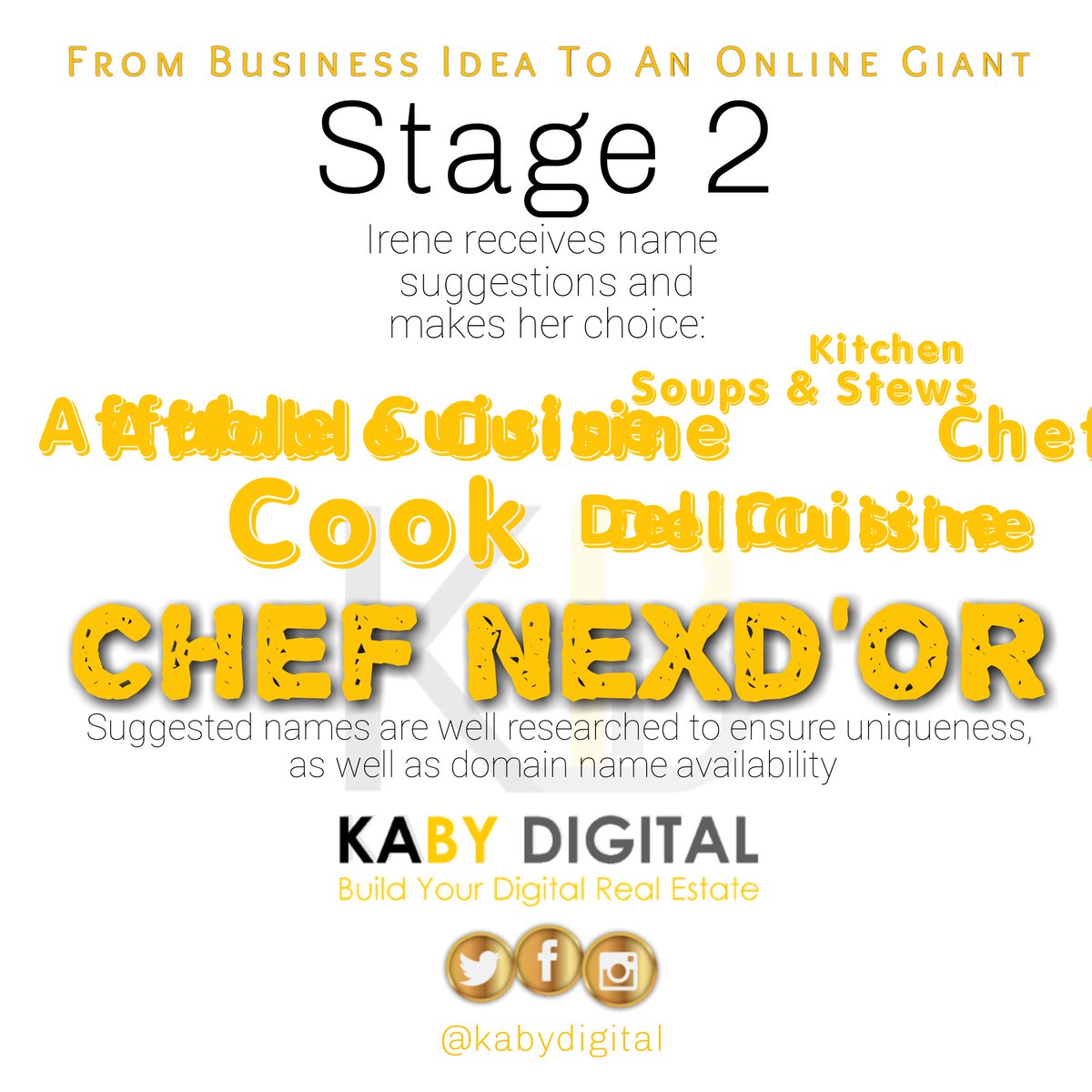 Chef Nexd'Or - Made of Gold - name composed by Kaby Digital for customer Irene's custom soups and stews delivery business