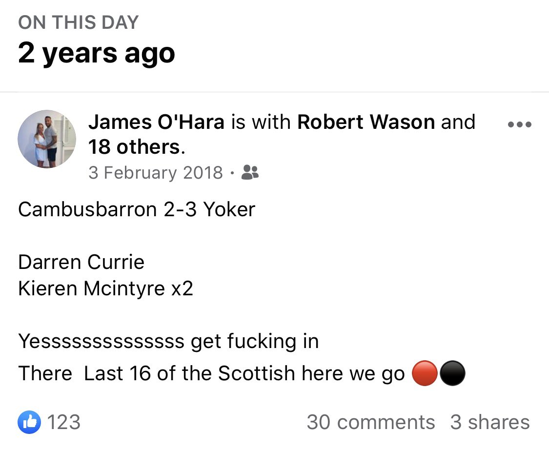 Memories ☹️

Dont imagine too many teams get to the last 16 of the Scottish in their first ever season together <a href="/YokerUnited/">Yoker United Fc</a> 

What a result
What a day
What a team 🔴⚫️
