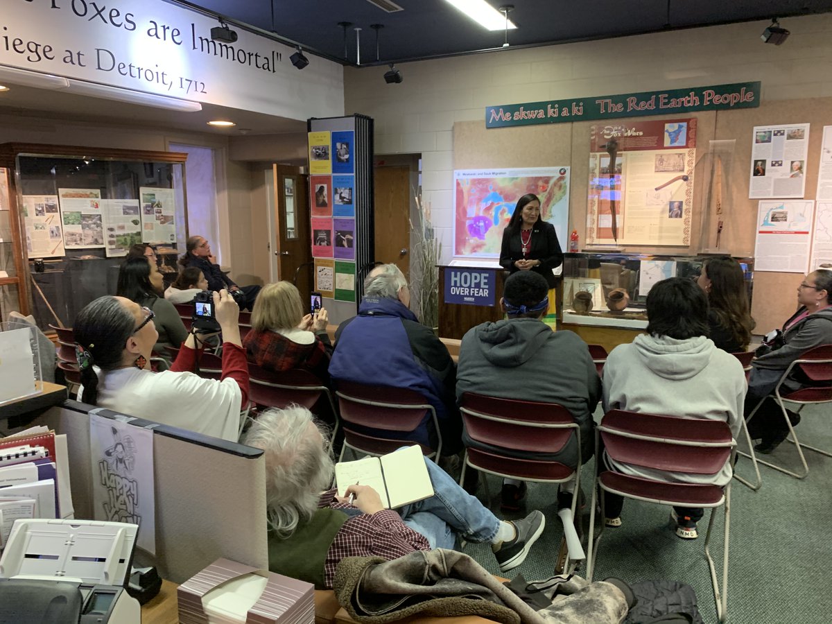 IndianCountry's tweet image. .@RepDebHaaland is at the Meskwaki Tribal Museum talking with 30 people about her first year in Congress and encouraging them to caucus tonight. #NativeCaucus #NativeVote20 #IowaCaucus