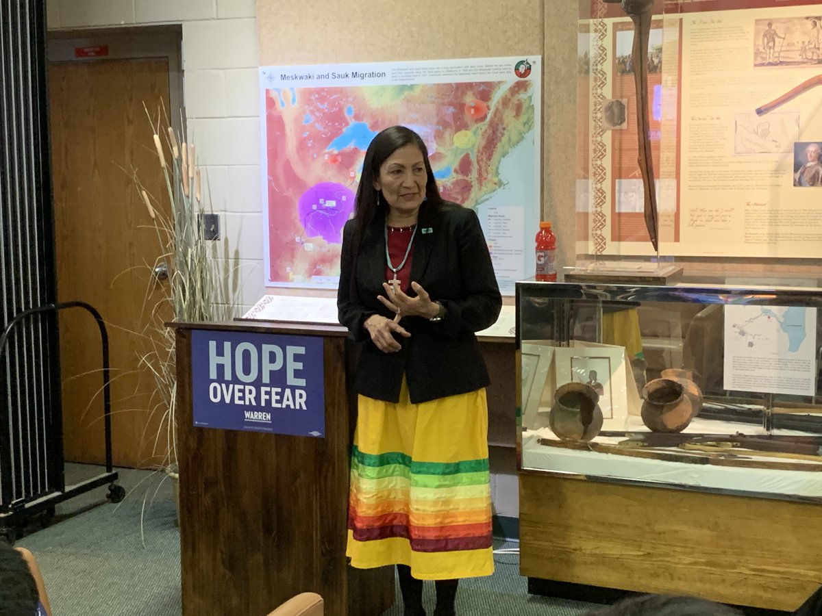 IndianCountry's tweet image. .@RepDebHaaland is at the Meskwaki Tribal Museum talking with 30 people about her first year in Congress and encouraging them to caucus tonight. #NativeCaucus #NativeVote20 #IowaCaucus