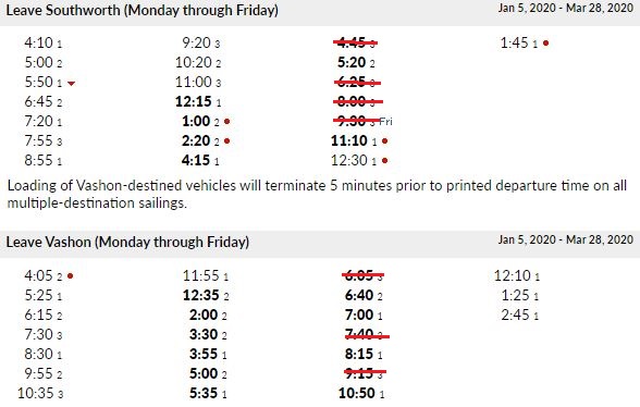 Southworth/Vashon route schedule