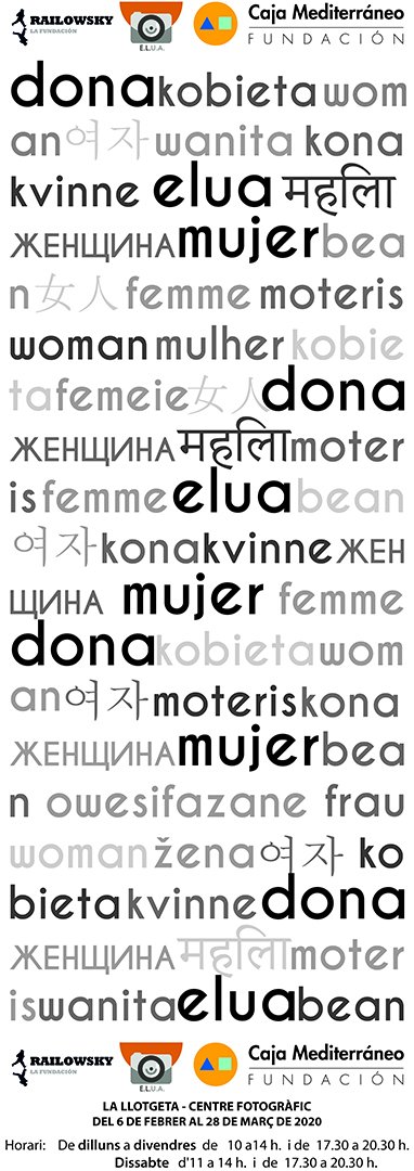 Inauguramos nueva exposición

MUJER, DONA, MUJER

De la Asociación de Escritores de Luces de Alicante (ELUA)

jueves, 6 de febrero a las 19:30 horas 

La Llotgeta - Centre Fotogràfic

Plaza del Mercado, 4