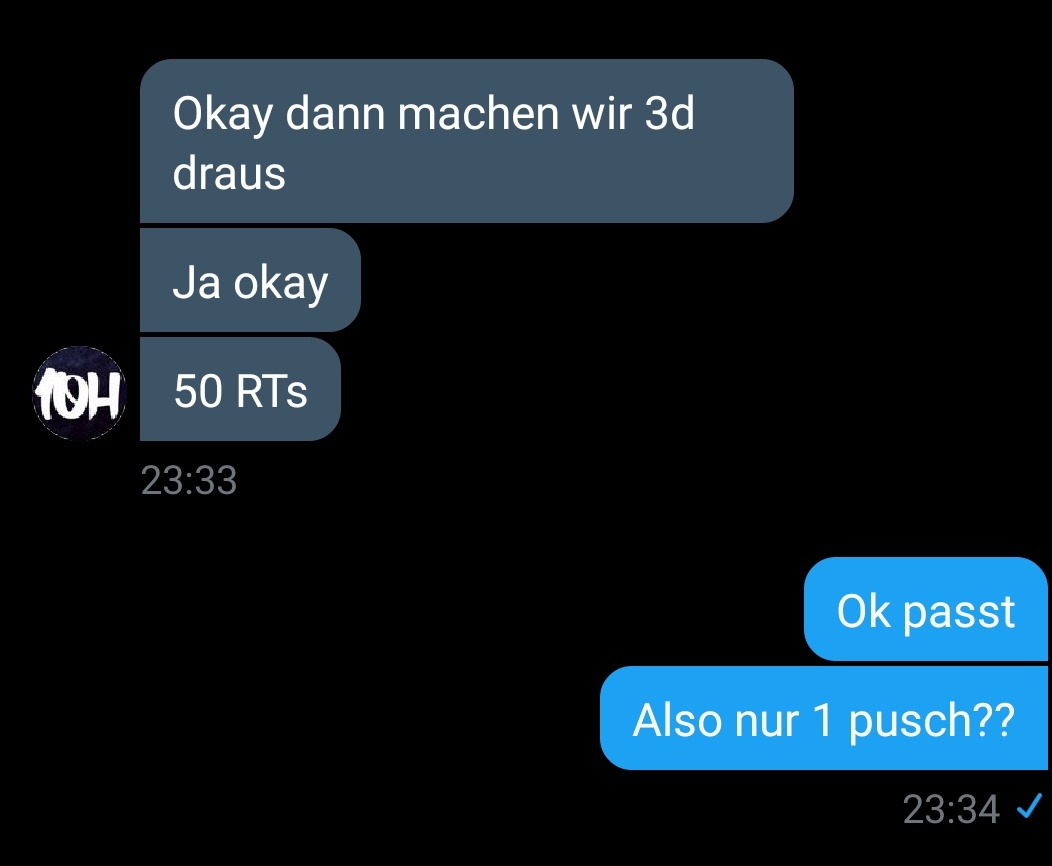 Für 50 RT's kriege ich einen NFA Account von @AccountShop10h PLS GÖNNT (1 Push)
Rt= Großer Schwanz <a href="/ReverseHxlk/">;)</a>