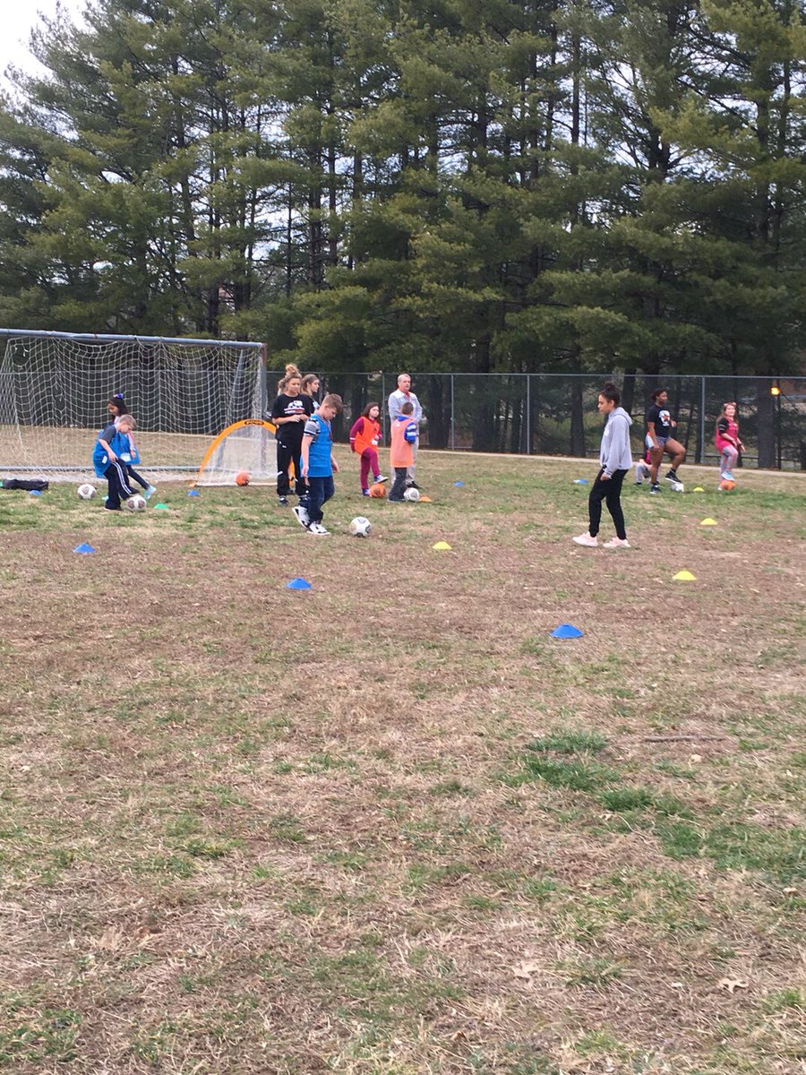 The Tusculum University Women's soccer team taught us how to dribble a soccer ball.  We practiced our new acquired skills in a relay race. #TVTigers2020 <a href="/drlanaluttrell/">Lana Luttrell</a>